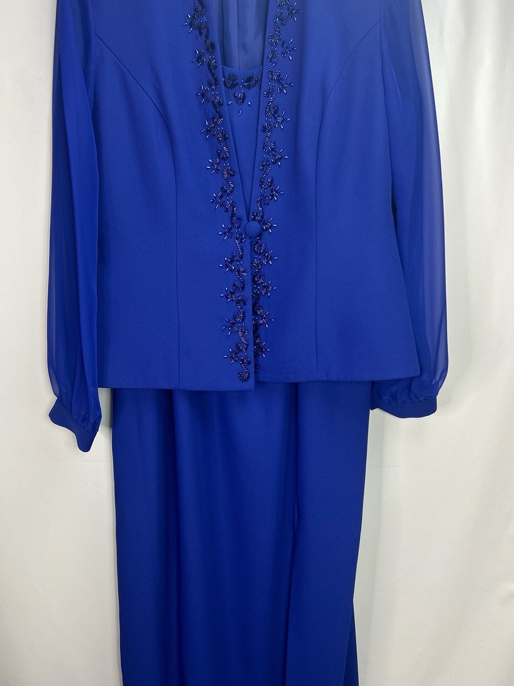 Elegant Royal Blue Maxi Dress and Embellished Jacket Set